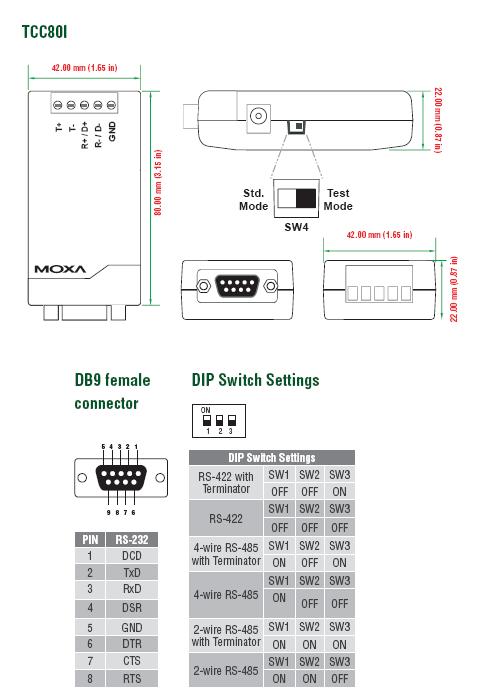 엑사통신-광모듈,안테나,무선랜,시리얼통신,케이블,SFP,GBIC,POF,AOC - MOXA TCC-80I RS-232 to RS-422/ 485 컨버터